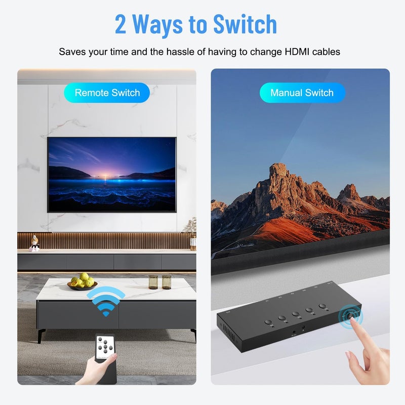 Ruipoo 5Port HDMI Switcher 4K@60Hz 5In 1Out HDMI Selector with IR Remote Supports Full HD 4K/1080P/3D & HDCP2.2 for Switch,Xbox,PS4/PS5,Fire Stick,Roku,Apple TV etc. - Image 4